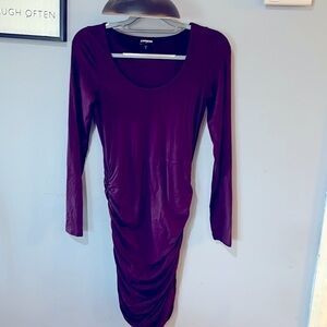 EXPRESS Purple Long Sleeve Ruched Bodycon Dress Size Small